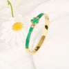6 Farben Klassisch Luxuriös Edelstahl Fünfblattblume Offener Armreif Schlicht für Damen Mädchen Party Trend Emaille Schmuck Kleeblatt