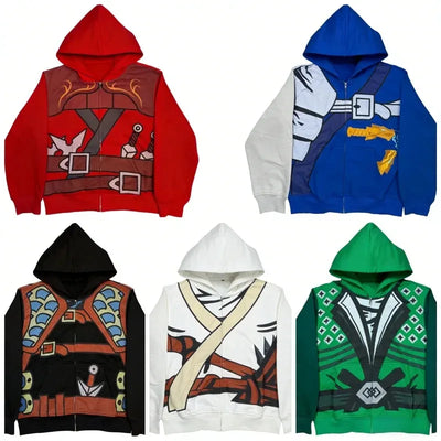 Y2K 2 piece set Anime Character Zipped Hoodie High Street Cosplay Print 5 Colors Daily Wear Trendy wide leg pants streetwear Set