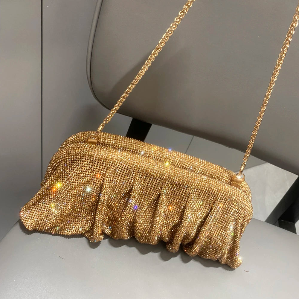 Shiny Rhinestones Handmade Evening Clutch Bags New Folds Purses and Handbags Luxury Designer Wedding Party High Quality