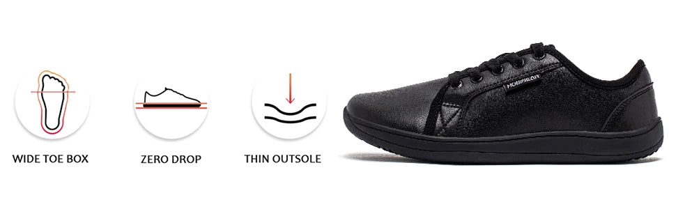 HOBIBEAR Minimalistische Schuhe für Herren und Damen, weite Zehenbox, Barfuß-Schuhe, Zero Drop, Freizeit-Sneaker aus Kunstleder, leichte Walking-Sneaker