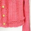 Modphy Winter Sweet Luxury Tweed Rose Pink Jackets Women Diamond Tassels Woollen Coats Elegant Straight Outerwear Tops Female