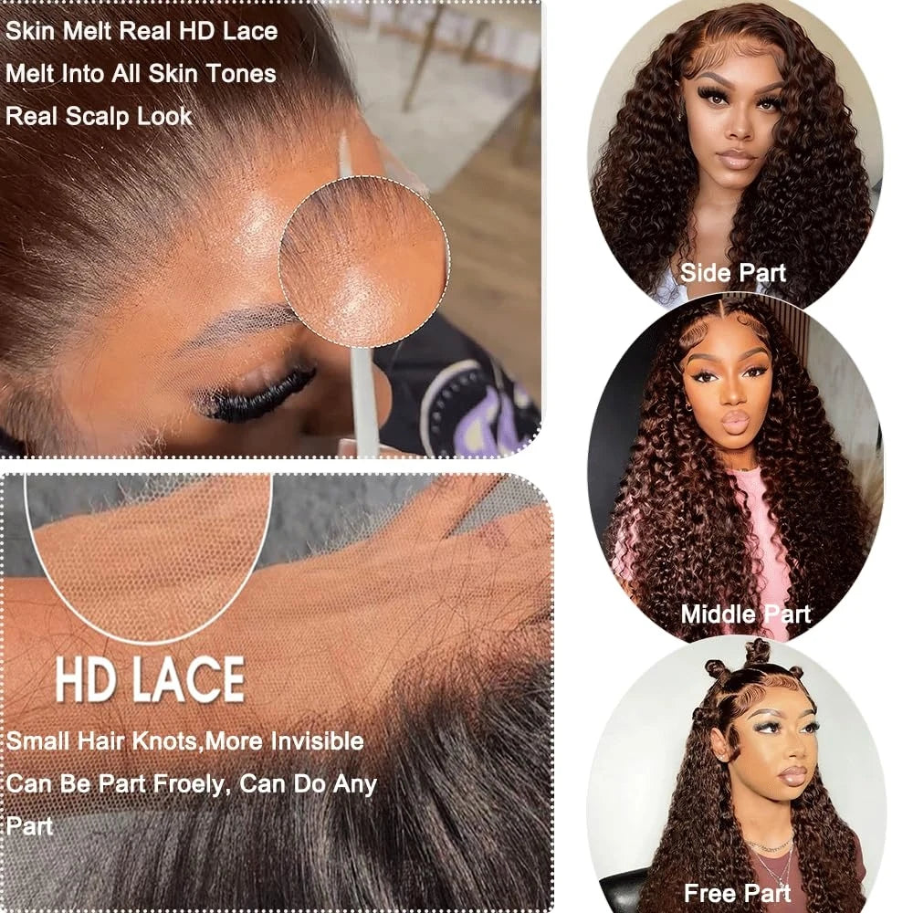 40 30 Inch Chocolate Brown Deep Wave Lace Front Wigs Human Hair #4 Colored 13x4 13x6 Hd Curly Lace Frontal Wigs Pre Plucked