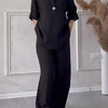 Cotton Linen Sets Two 2 Pieces Sale Casual Long Sleeve Button Loose Blouse Shirt&High Elastic Wide Leg Loose Pant Suits NMD-3021