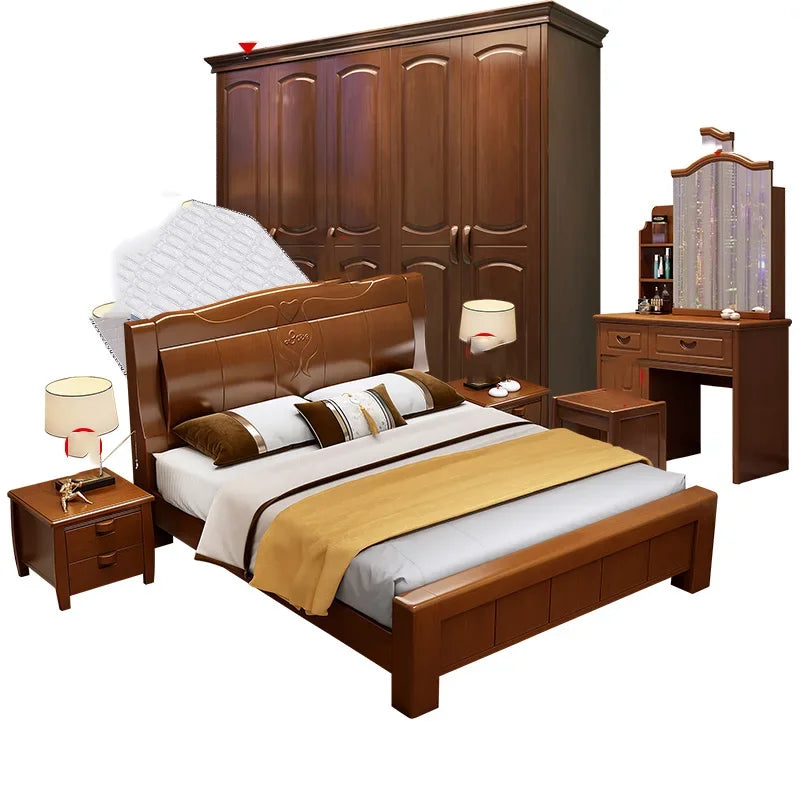 Europäisches Luxus-Schlafzimmer-Set, weich, modern, High-End-Aufbewahrung, Queen-Size-Schlafzimmer-Set, Holz, cool, Apartment, Möbel für Schlafzimmer