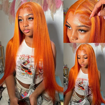 13x4 Straight Human Hair Wigs Ginger Orange 13x6 Hd Lace Frontal Wig 350# Human Hair Colored Brazilian Lace Front Wigs For Women