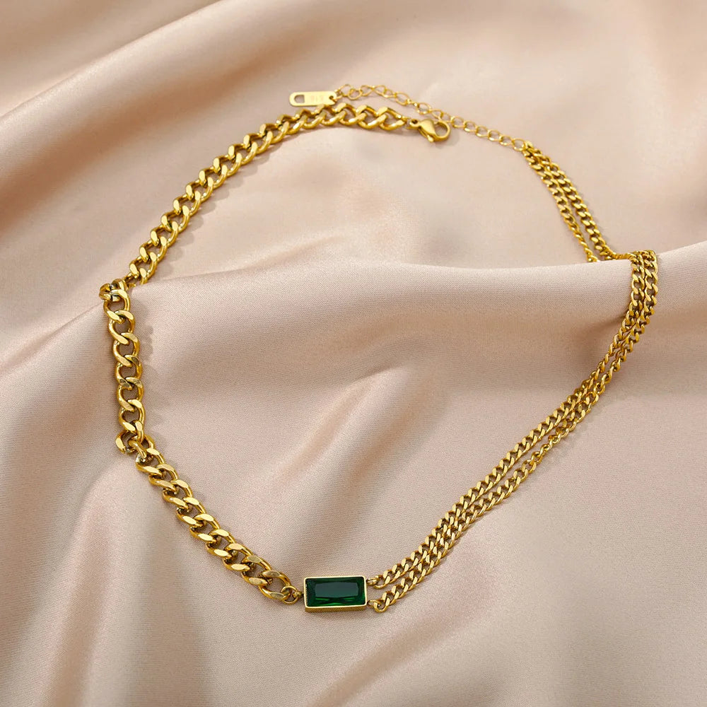 Double Layer Hollow Clavicle Chain Stainless Steel Necklace For Women Punk Hip-Hop Streetwear Jewelry Dropshipping