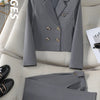Solid Suits for Women 2024 Spring Fashion Office Ladies Long Sleeve Double Breasted Short Tops Chic Slim High Waisted Pant Suits