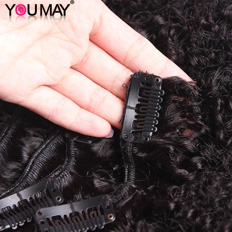 4B 4C Afro Kinky Curly Clip-In Echthaar-Extensions 100 % mongolisches unbehandeltes Haar Echtes menschliches Naturhaar Schwarz Clip-Ins Afro-Bündel YouMay