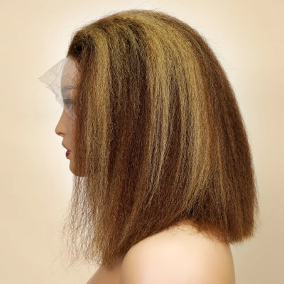 Highlight Ombre Lace Front Perücke Echthaar vorgezupft 13x4 gefärbt 4/27 250% Dichte Honigblonde Kinky Straight Lace Perücken