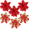 3/10Stück 14cm Weihnachtsblumen Glitzer Rot Gold Blütenkopf Weihnachtsbaumschmuck Neujahrsdekorationen für Zuhause Navidad Noel Geschenke