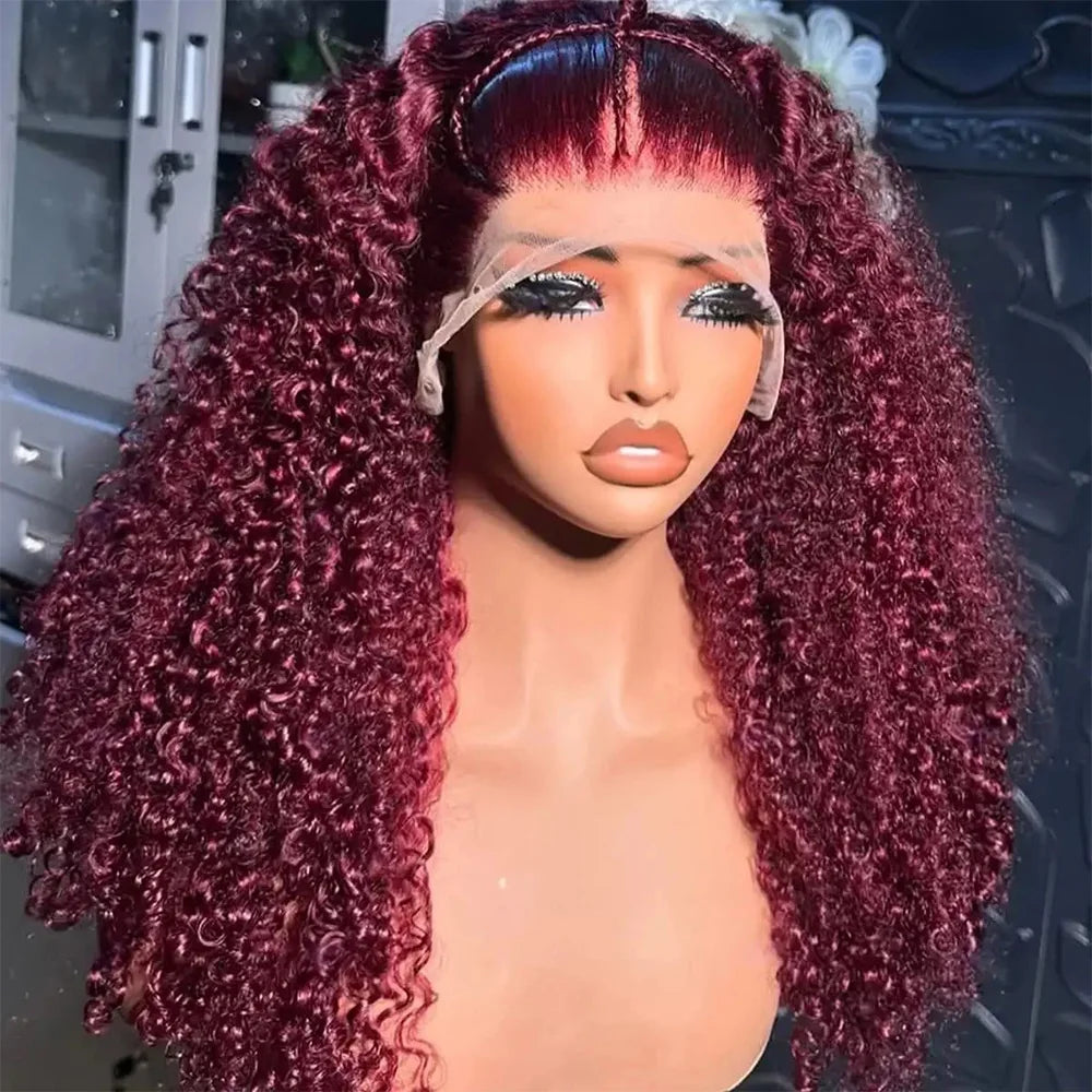40 Inch Red Colored 13x6 Hd Lace Frontal Human Hair Wigs Pre Plucked 99J Burgundy Water Deep Wave Curly 30 36 40 Inch 13x4 Lace Front Wig For Women