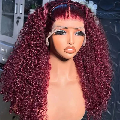 40 Inch Red Colored 13x6 Hd Lace Frontal Human Hair Wigs Pre Plucked 99J Burgundy Water Deep Wave Curly 30 36 40 Inch 13x4 Lace Front Wig For Women