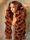 Ginger Brown Highlight Body Wave Lace Frontal Wigs Colored Human Hair Glueless Ombre Ginger Orange HD 13x4 Lace Front Lace Wig