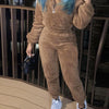 Winter New Plush Two Piece Set Casual Home Warm Suit For Women Fashion Zipper Lapel Pullover Top Elastic Waist Trousers Suit
