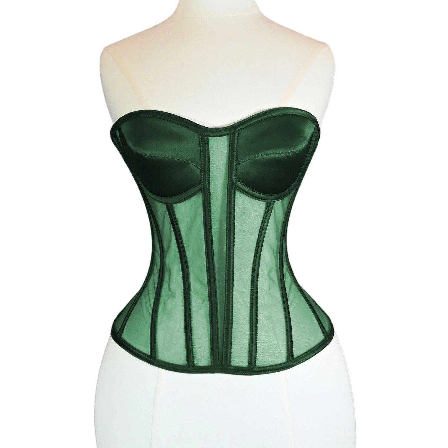 Women Mesh Corset Bustier With Cups Overbust Tight Shaping Tops Strapless Transparent Bodice Slimm Waist Wedding Lace Up Boned
