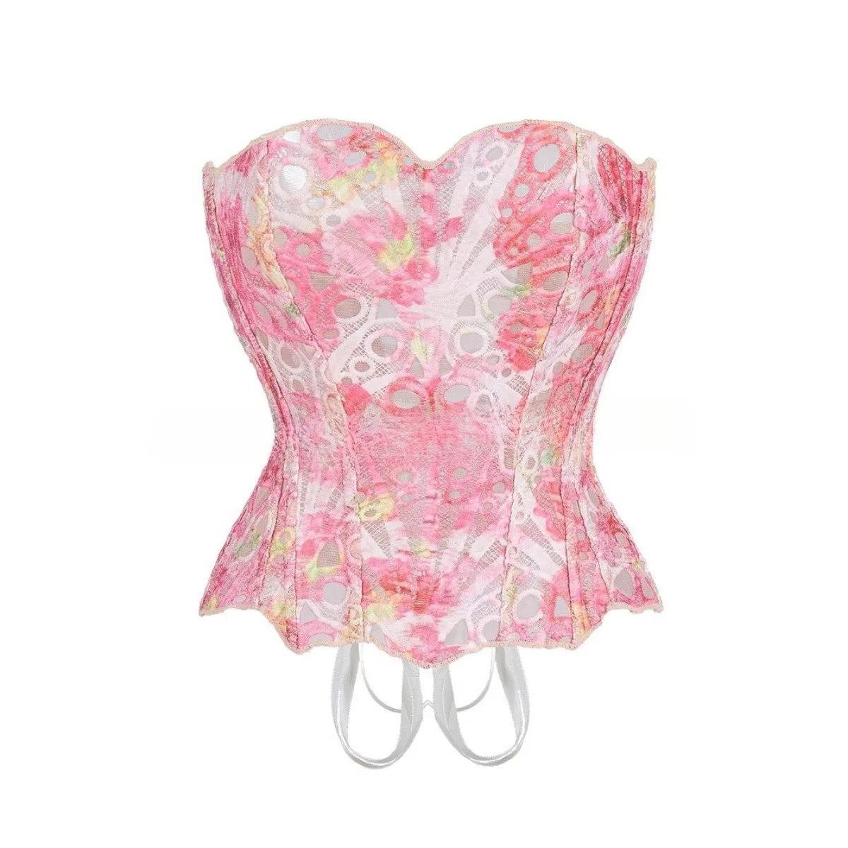 SsTss American Court Corset Sheer Mesh Breathable Corset Sexy Top Hollow Irregular Lace Double Layer Shapewear Chic Camis Top