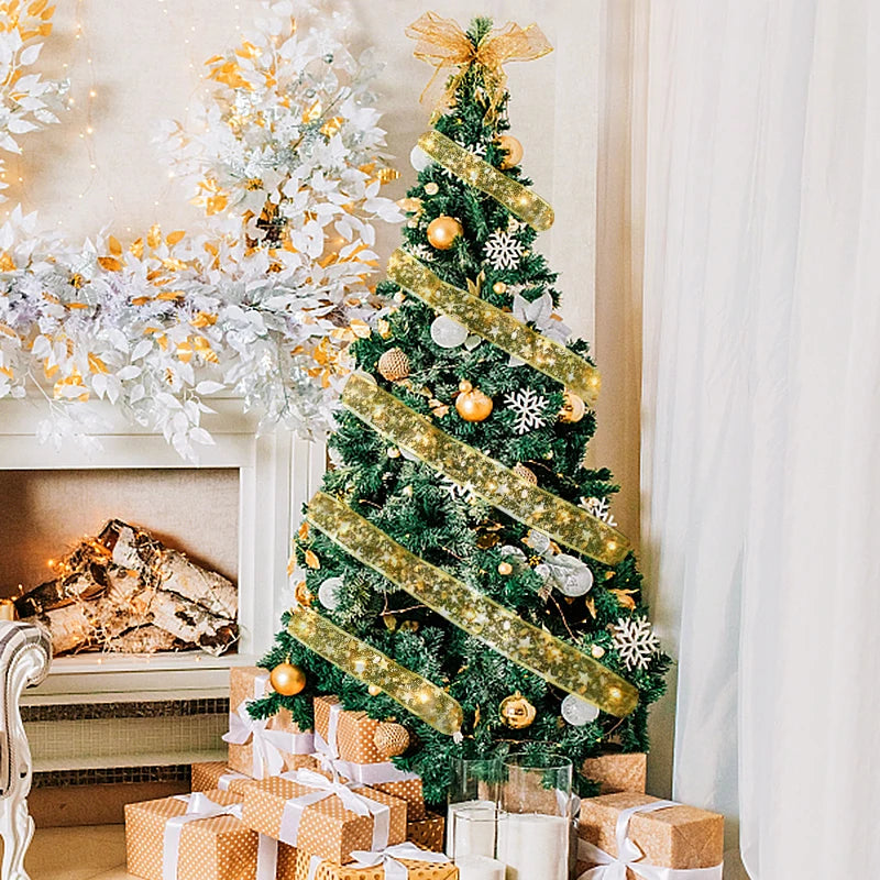 Weihnachtsdekoration LED-Band Lichter Weihnachtsbaumschmuck DIY-Spitzenschleifen Lichterkette Navidad Heimdekoration Neujahr 2023