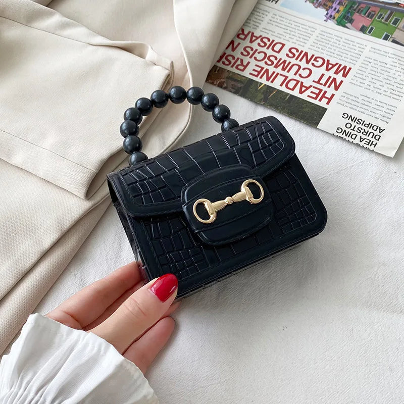 Fashion Mini Handbags PVC Crossbody Coin Purse Crocodile Pattern Pearl Handbag Plastic Small Chain Jelly Bag For Girl Wholesale