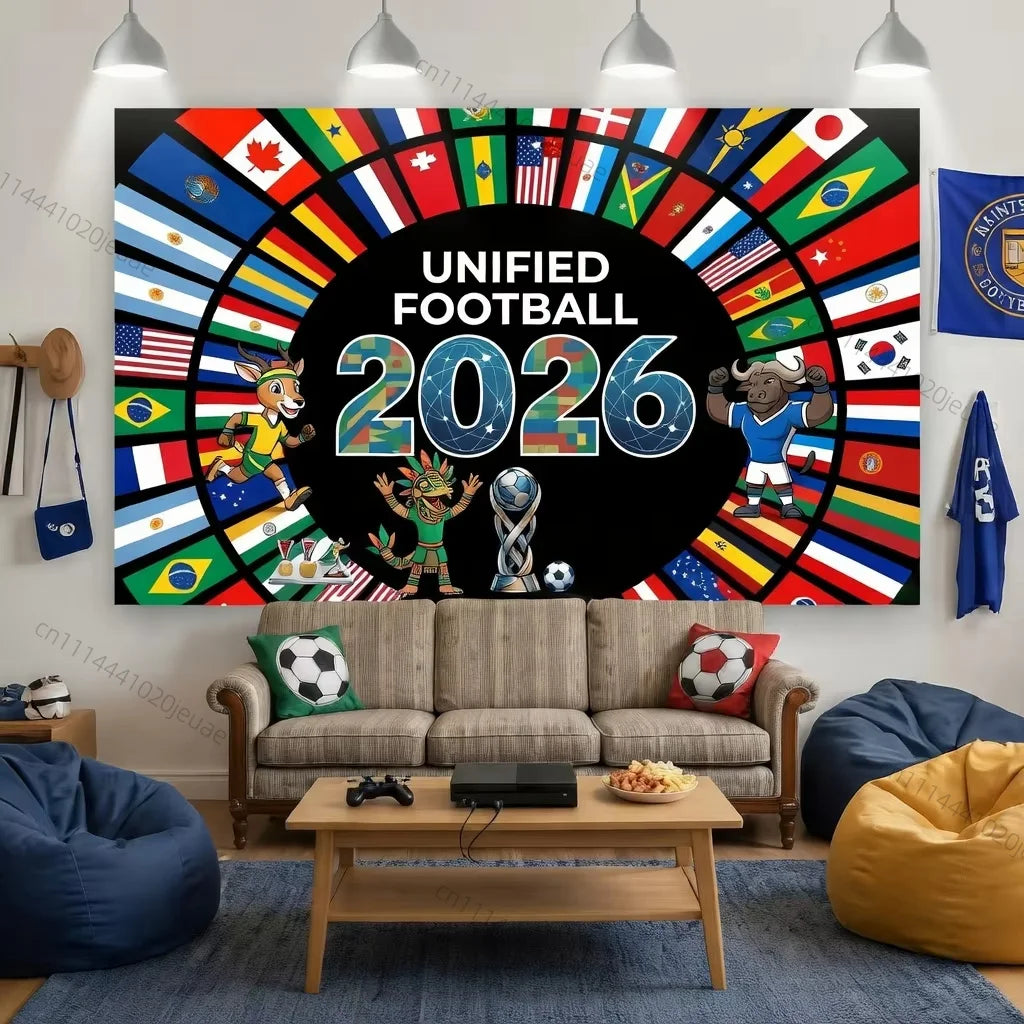 Unique Wall Tapestries Soccer Cup 2026 Flags Tapestry World Football Event Background Cloth Decor Sport Fans Party Banners Decor