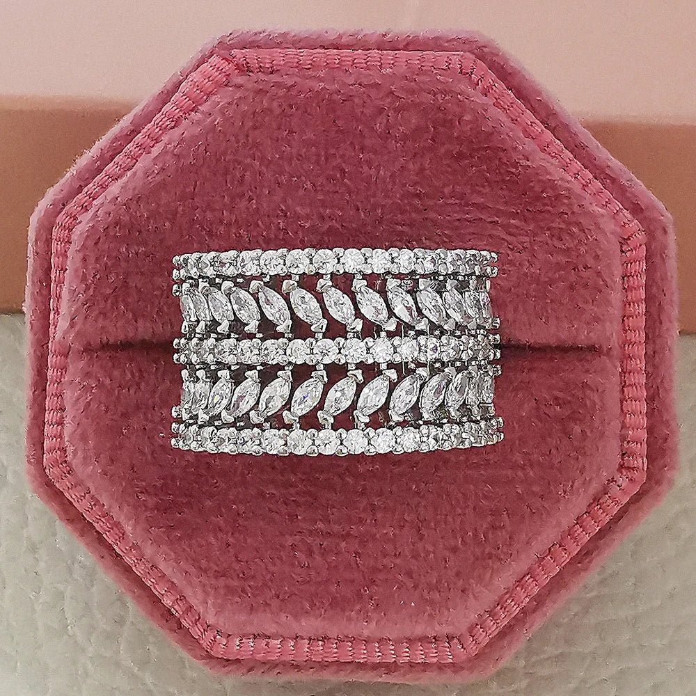 Moonso Trendy Rose Gold Silver Color Marquise Round Eternity Band Ring for Women Anniversary Gift Jewelry Wholesale R7213