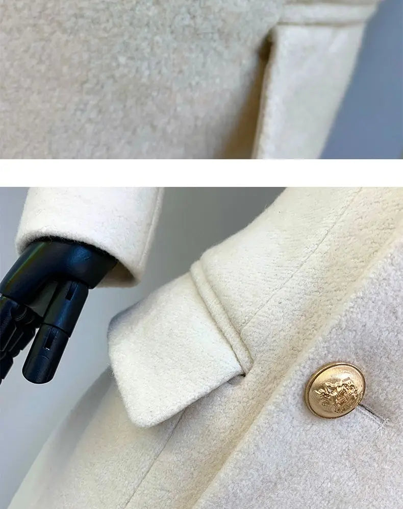 Autumn Winter Fashion High-Quality Women's Woolen Coat 2025 New Temperament Double Breasted Solid Color Women's Woolen Coat H322