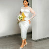 Flavinke Customized Civil Wedding Dresses for Bride O Neck long Sleeve Tea Length Pearls Beads Aso Ebi Birdal Robes de mariee