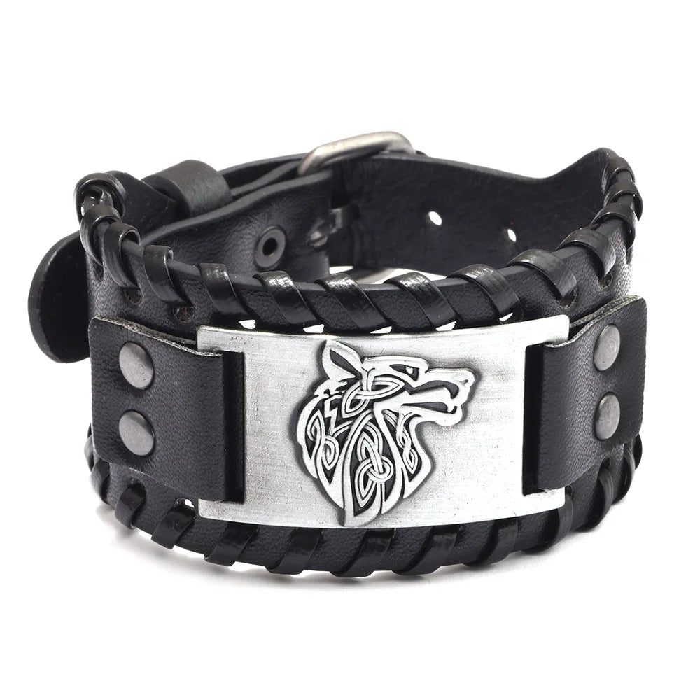 New Retro Wide Leather Pirate Compass Bracelet Men's Bracelet Celtic Viking Jewelry Compass Bracelet Accessories Party Gifts