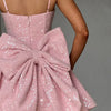 Mozision Pailletten-Kleid mit Schleife am Rücken, rückenfrei, sexy Mini-Kleid für Damen, modisches Etuikleid mit eckigem Ausschnitt, ärmellos, hohe Taille, A-Linie, Clubkleid
