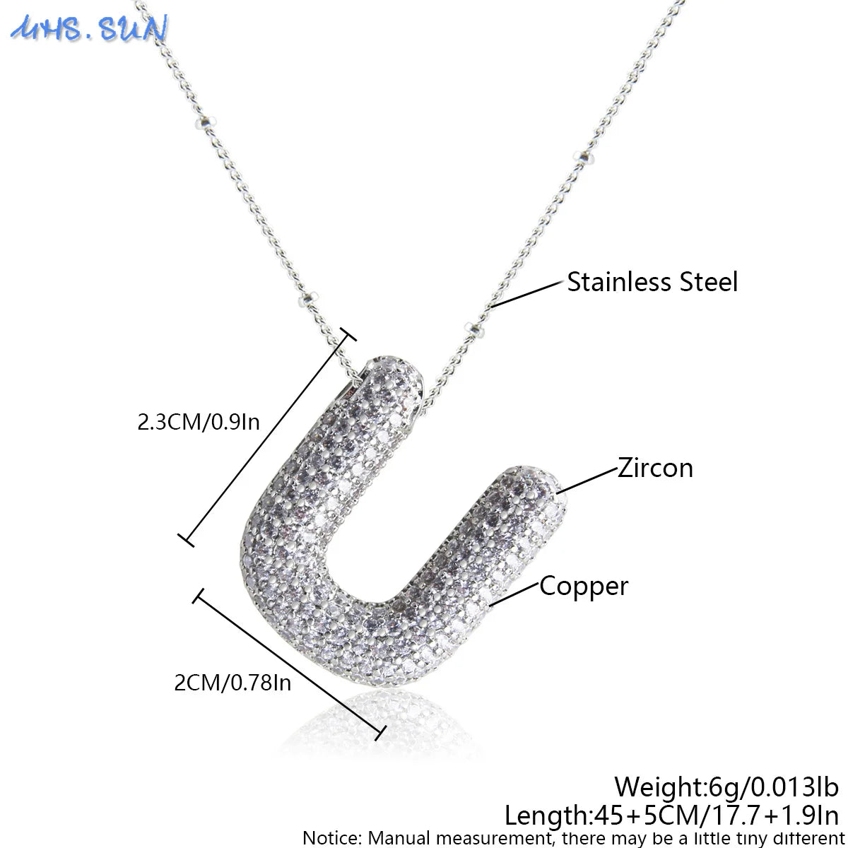 MHS.SUN Hochwertige Bubble Initialenkette Buchstabe A-Z Silberfarbene Zirkon 26 Initialen Ballon Anhänger für Damen Herren Schmuck