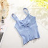 New Style Summer Crop Top Women Seamless Sexy V-Neck Wide Straps Tank Top Knitted Button Camisole Solid Corset Top Female Vest