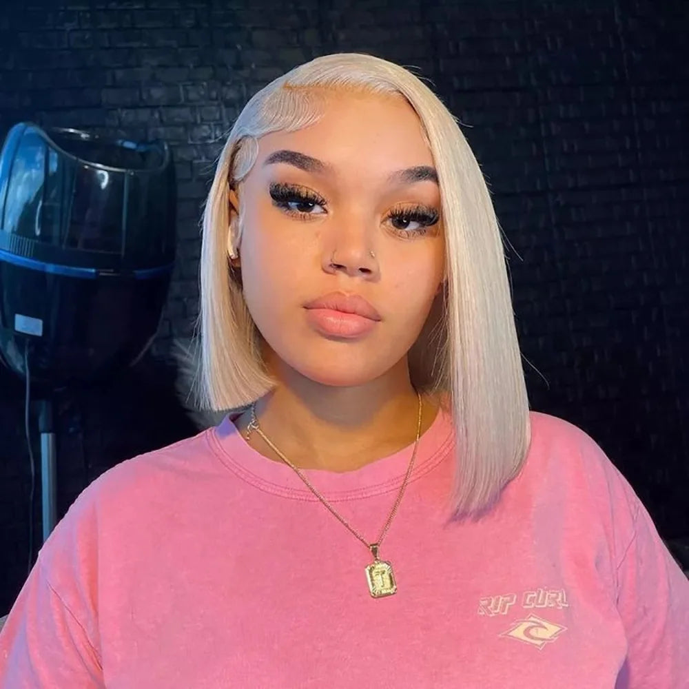 613 Straight 13x4 Lace Front Human Hair Bob Wig Pre Plucked Baby Hair 613 Blonde Short Bob Wig Remy Human Hair For Women