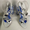 Luxury Diamond Crystal Decor Modern Sandals Women Blue And White Porcelain Print Ankle Strap Summer Shoes For Girls