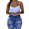 CM.YAYA Women New Winter Hole Ripped High Waist Casual Zipper Fly Knee Length Jeans High Streetwear Denim Shorts Fashion Pants
