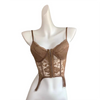 V-Neck Sexy Lace Corset Top Slim Fit Push Up Hollow Suspender Vest Adjustable Straps Off Shoulder Breathable Mesh Vest Travel