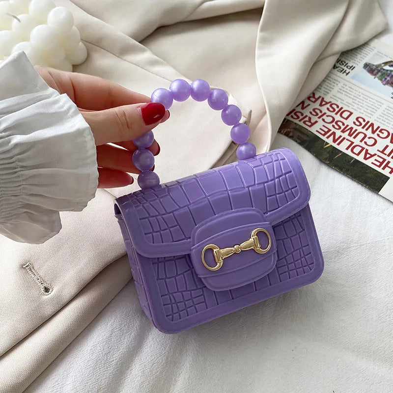 Fashion Mini Handbags PVC Crossbody Coin Purse Crocodile Pattern Pearl Handbag Plastic Small Chain Jelly Bag For Girl Wholesale