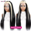 Stinktierstreifen Echthaarperücke 1B/613 Highlight Blond Glatt Lace Front Perücke 13x4 Farbige Lace Front Echthaarperücken 250 Dichte