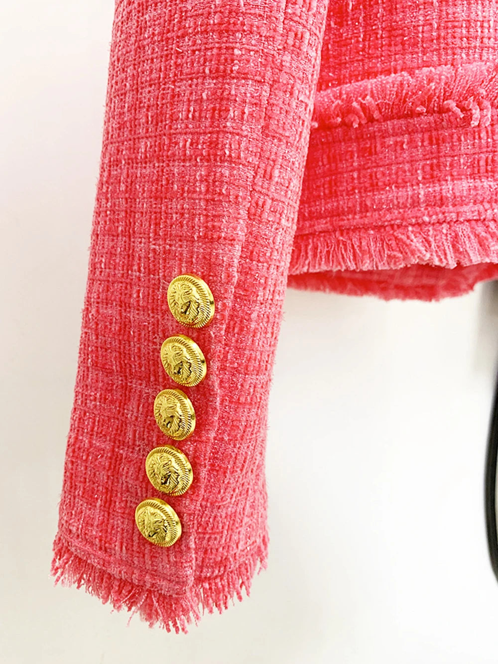 Modphy Winter Sweet Luxury Tweed Rose Pink Jackets Women Diamond Tassels Woollen Coats Elegant Straight Outerwear Tops Female