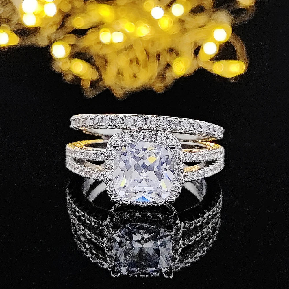 2023 New Luxury Silver Color Luxury Big Wedding Rings Set for Bridal Women Engagement Finger Party Gift Designer Jewelry R4428