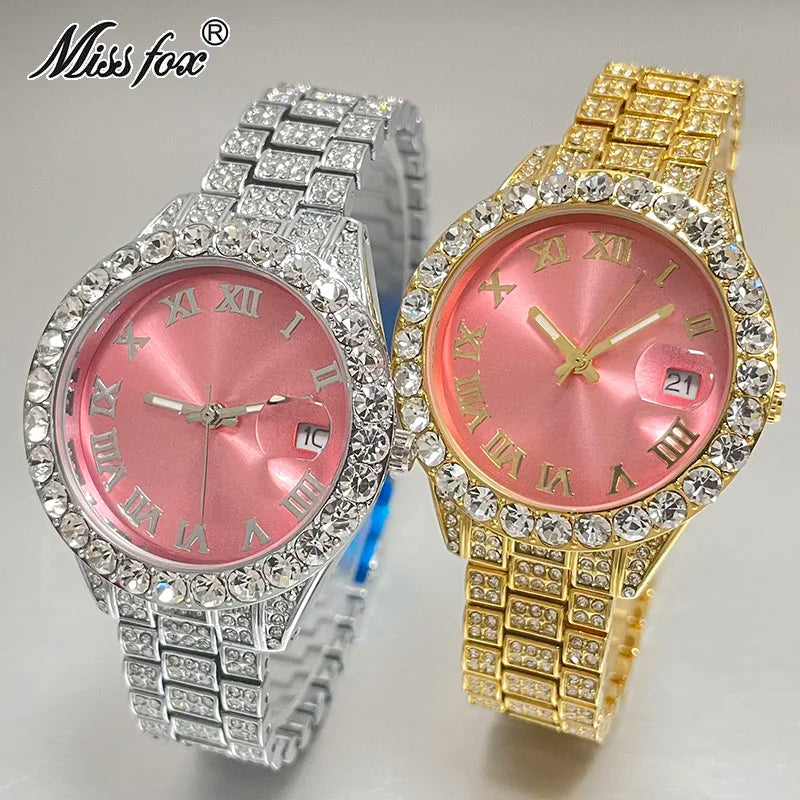 MISSFOX Pink Damen Armbanduhren Luxus Klein Zifferblatt Elegant Quarz Uhr Für Damen Icy Look Party Schmuck Mini Babe So Süß Armbanduhr