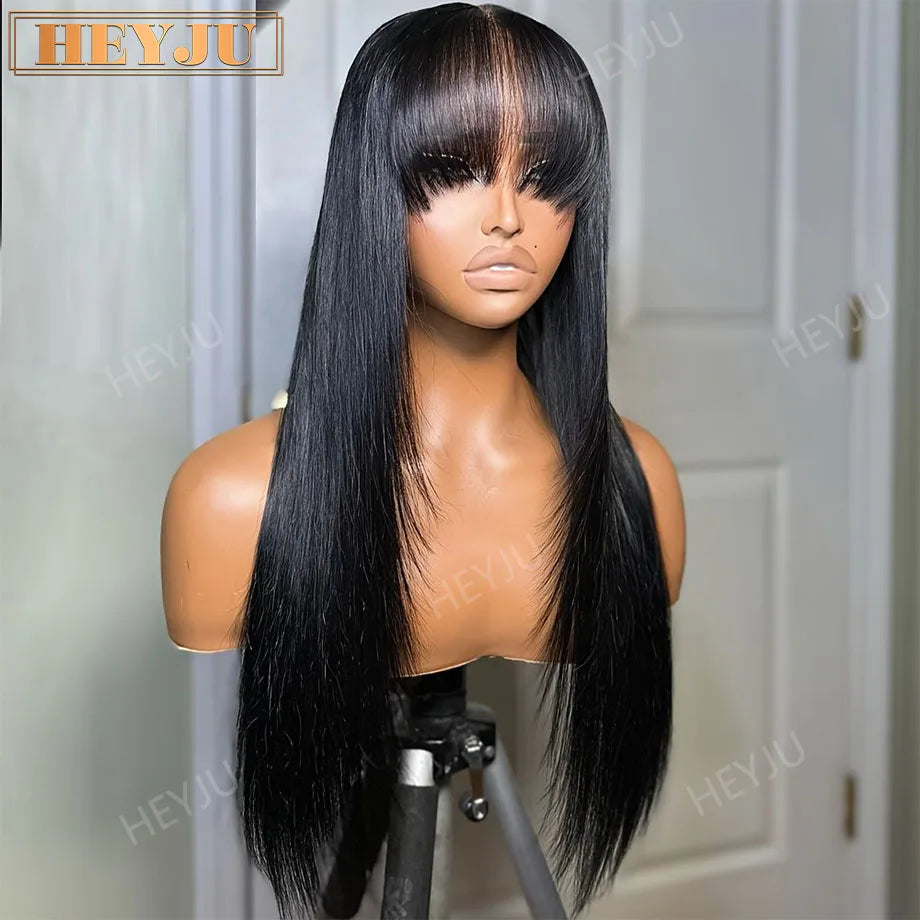 Glueless Wig With Bangs Human Hair 3x1 HD Lace Straight Human Hair Wigs For Woman Brazilian Cheap Wigs Full Machine Made On Sale
