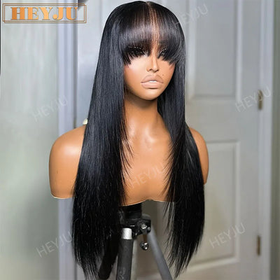 Glueless Wig With Bangs Human Hair 3x1 HD Lace Straight Human Hair Wigs For Woman Brazilian Cheap Wigs Full Machine Made On Sale