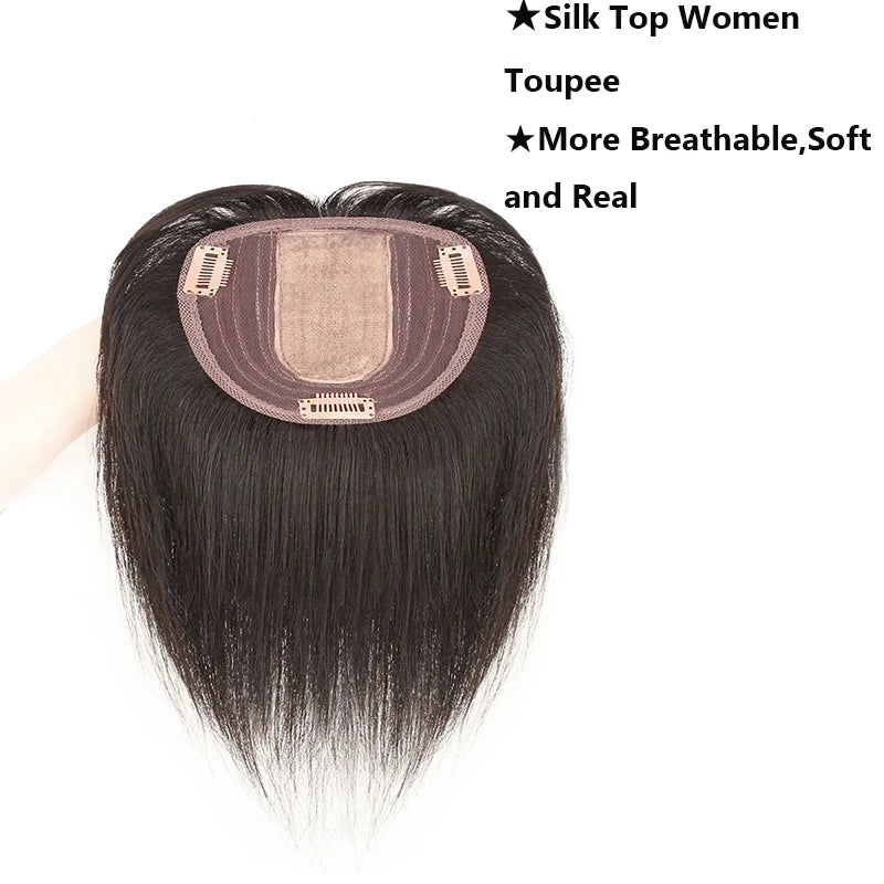 Silk Base Top Women Topper Clip In Real Human Hair Hairpiece Human Hair Extension Thin Breathable Blonde Toppers Hair Women Wig