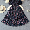 2024 Neues Sommer Blumenmuster Maxikleid Damen Vintage Eckiger Ausschnitt Geraffte Brust Schärpe Bandage Sommerkleid Partykleid