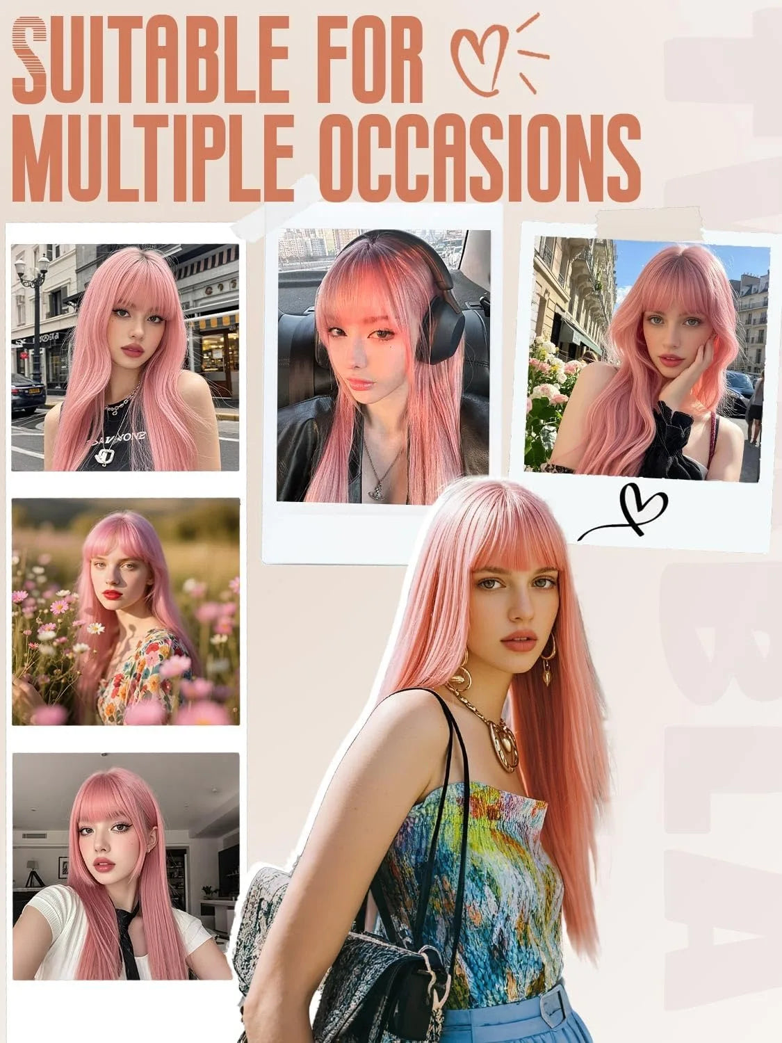 Light Brown Short Bob Layered Lace Front Wig With Bangs Straight Lace Frontal Wig 13x4 Glueless Synthetic Heat Resistant Cosplay