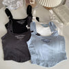 Women Embroid Letter Tank Tops With Bra Pad Casual Camis Y2K Crop Tops For Women Shoulder Belt Iron Ring Tank Tops