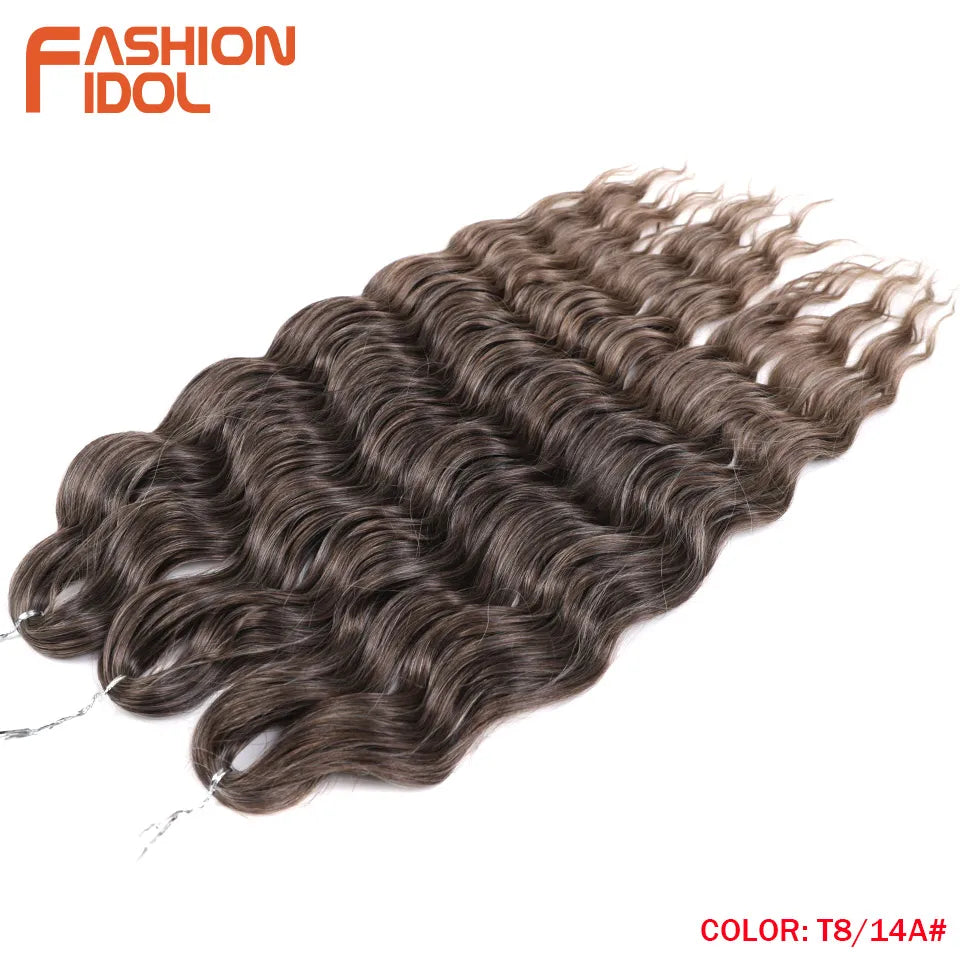 FASHION IDOL 24-Zoll Häkelhaar Synthetische Wasserwelle Flechthaarverlängerungen Ombré Regenbogenfarbe Kunsthaar Deep Wave Lockenhaar
