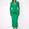 Mozision Hollow Out Long Sleeve Sexy Maxi Dress For Women Gown Autumn Winter New Metal Buckle Ruched Slit Long Dress Elegant
