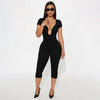 Solid Color Sexy Slim Fit and Slimming Chest U-Neck Jumpsuit, Versatile and Fashionable Jumpsuit Cropped Pants