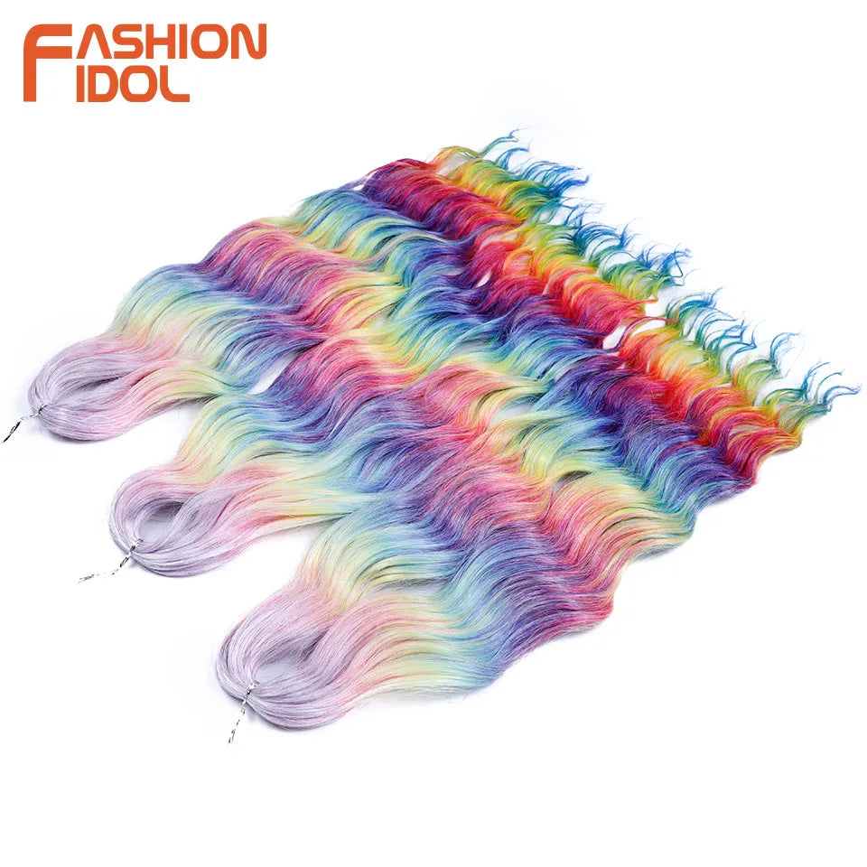 FASHION IDOL 24-Zoll Häkelhaar Synthetische Wasserwelle Flechthaarverlängerungen Ombré Regenbogenfarbe Kunsthaar Deep Wave Lockenhaar