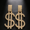 Elegant Large Crystal Exaggerated Dollar Earrings Party Accessories Statement Lady Money Rhinestone Dangle Earrings Jewelry Gift